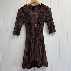 Neslay Paris Womens Boho Artsy Fairy Grunge Ruffle Knit Duster Cardigan Size S